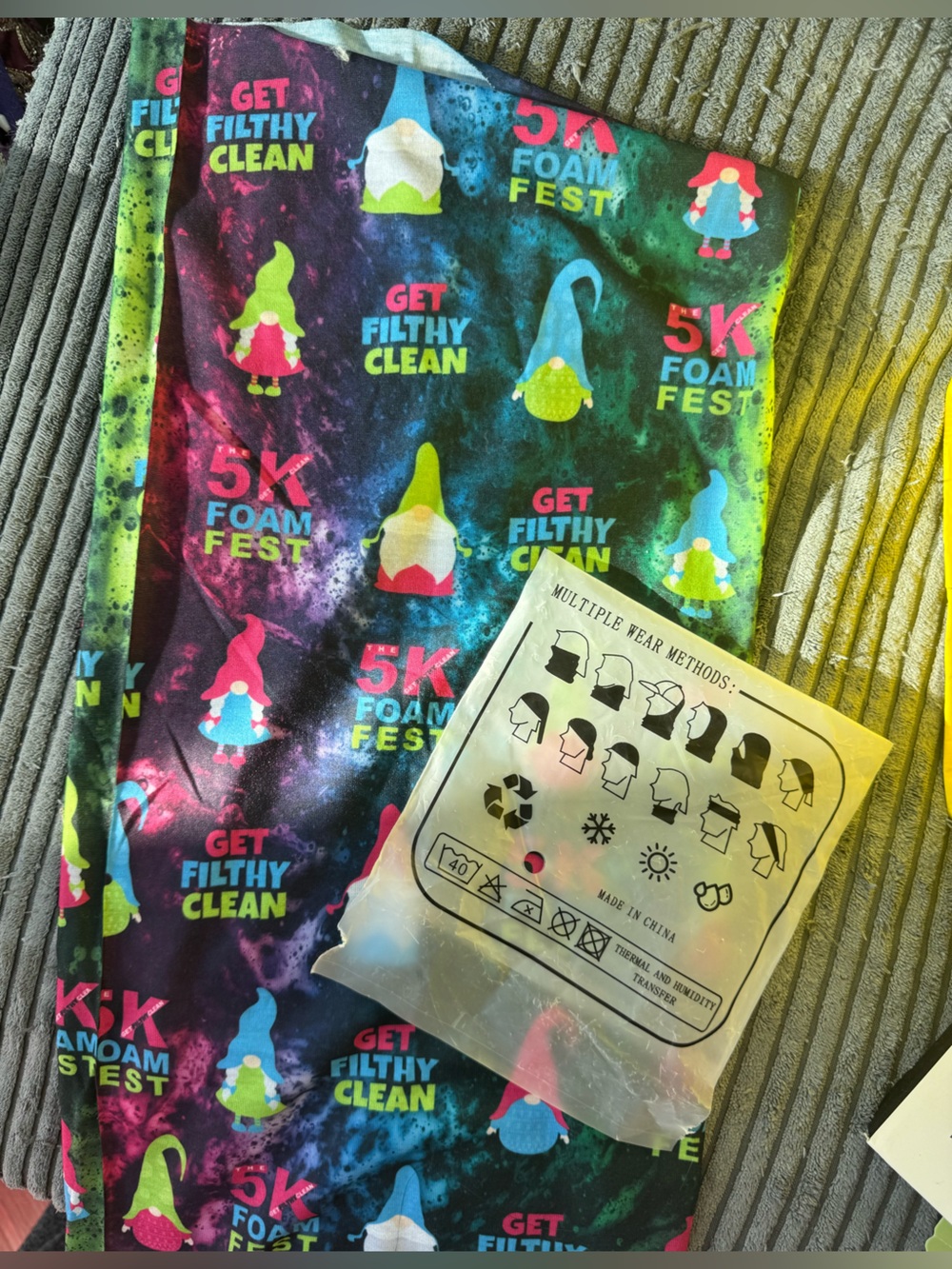 5K Foam Fest Colorful Gnome Graphic Multipurpose Neck Gaiter Headband Buff